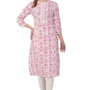 1.1 Pink - Kurti With Round Neck P1D1