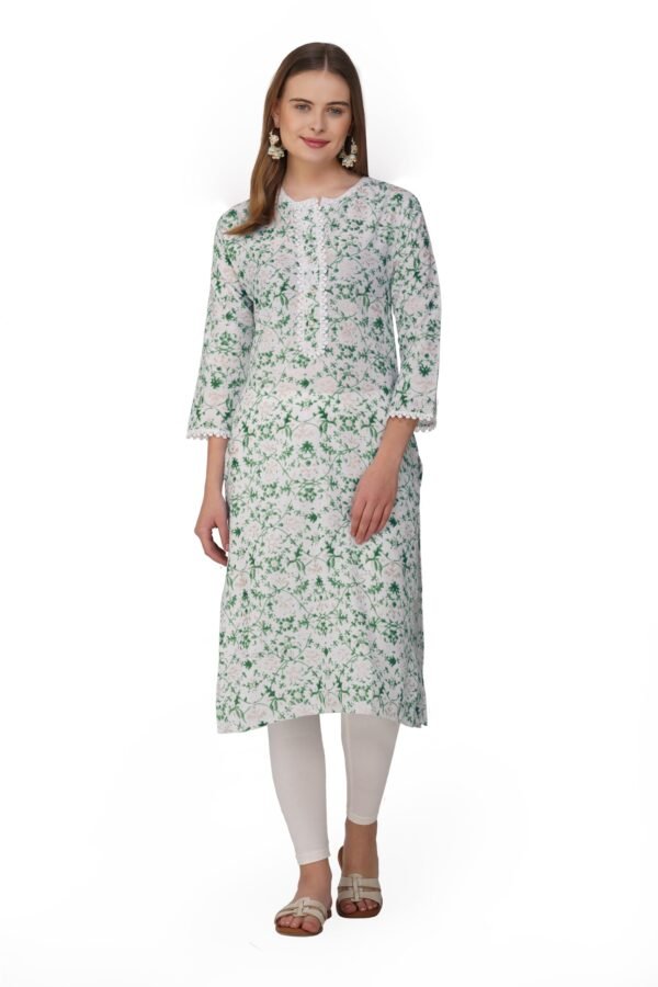 2.1 Green - Kurti With Round Neck P1D1