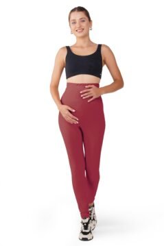 Wine Women’s Cotton Maternity Leggings with Adjustable Abdominal Waist