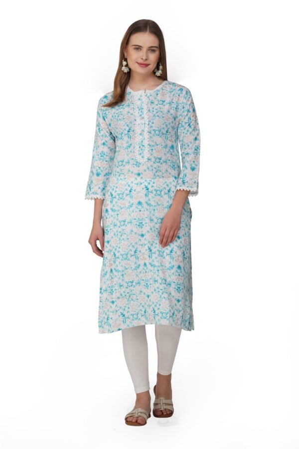 3.1 Blue - Kurti With Round Neck P1D1
