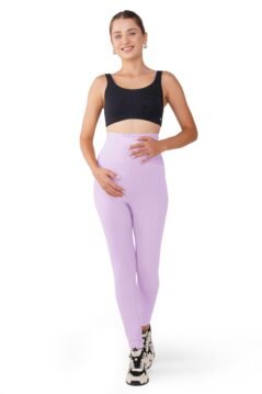 Lavender Women’s Cotton Maternity Leggings with Adjustable Abdominal Waist