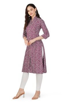 Purple Straight Kurti for Women with Collar and Half-Moon Print