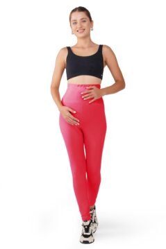 Pink Women’s Cotton Maternity Leggings with Adjustable Abdominal Waist