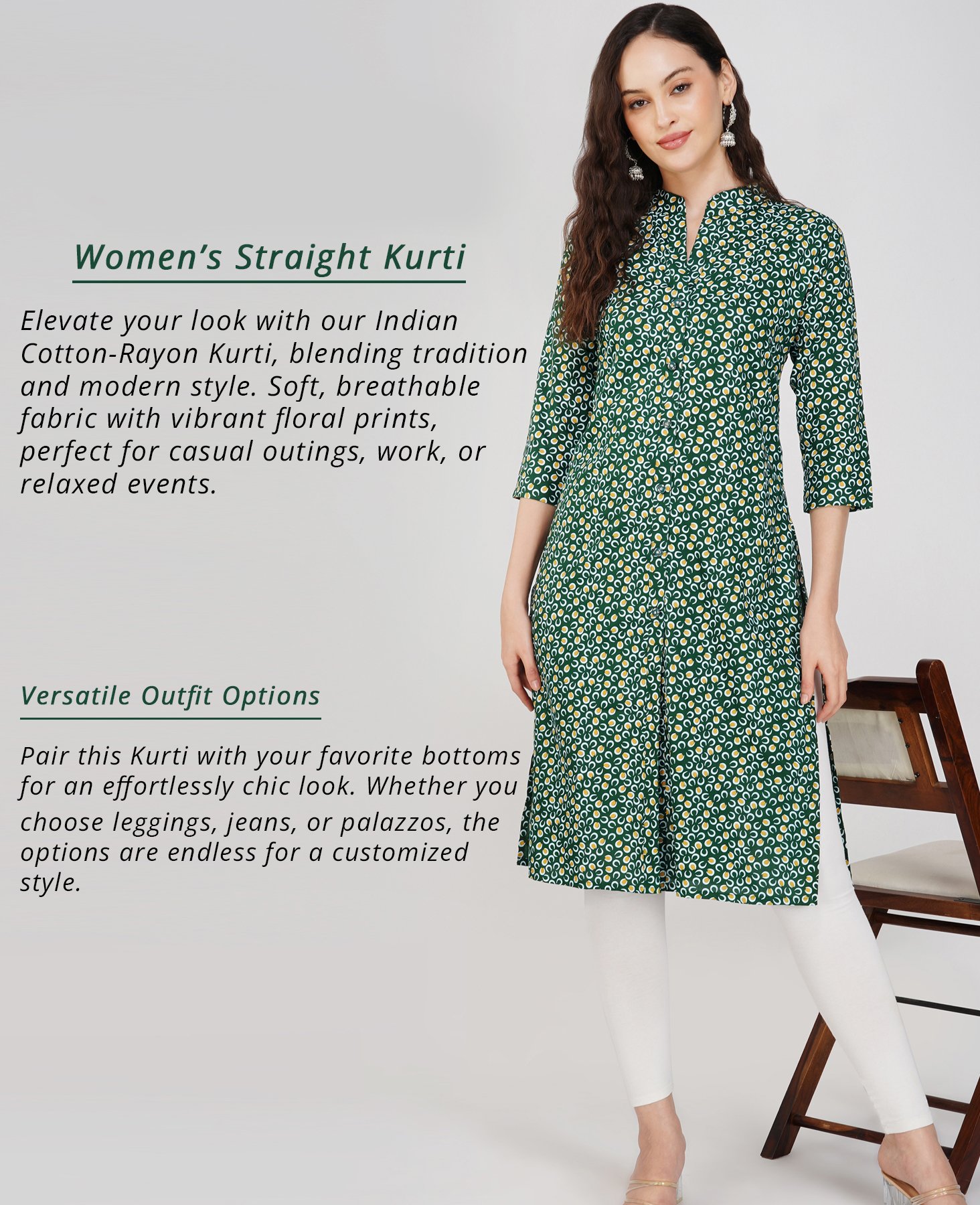 Navy Blue Straight Kurti for Women with Collar and Half-Moon Print - 15