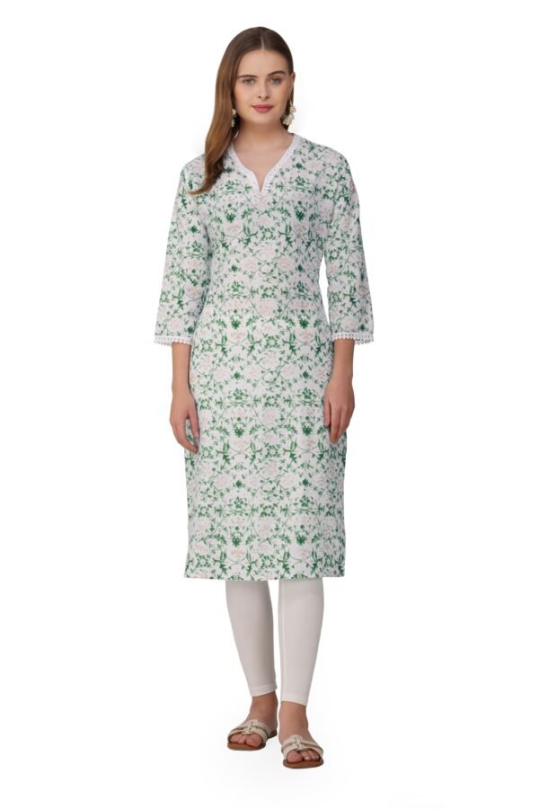 4.1 Green - Kurti With V Neck P1D1